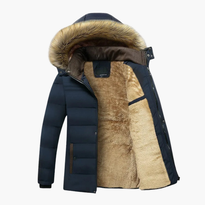 Herren Winterjacke mit Kapuze für Herbsttage in Blau