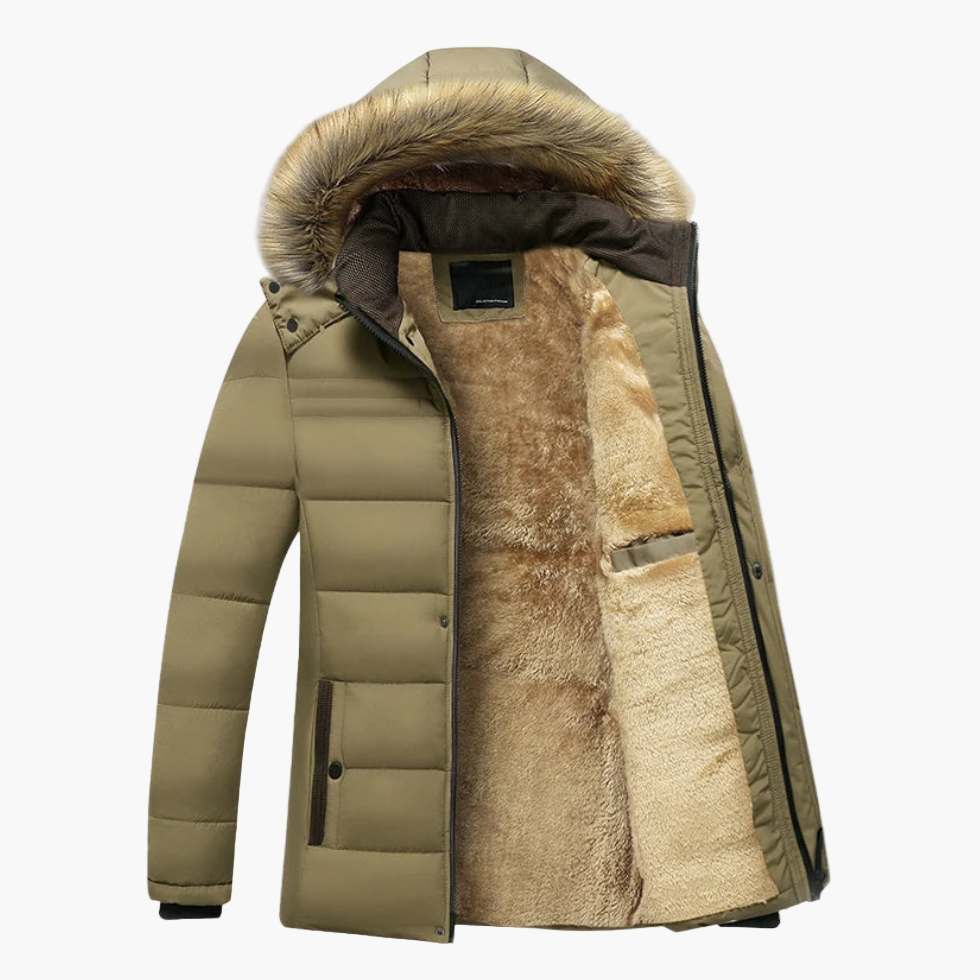 Herren Winterjacke mit Kapuze für Herbsttage in Khaki