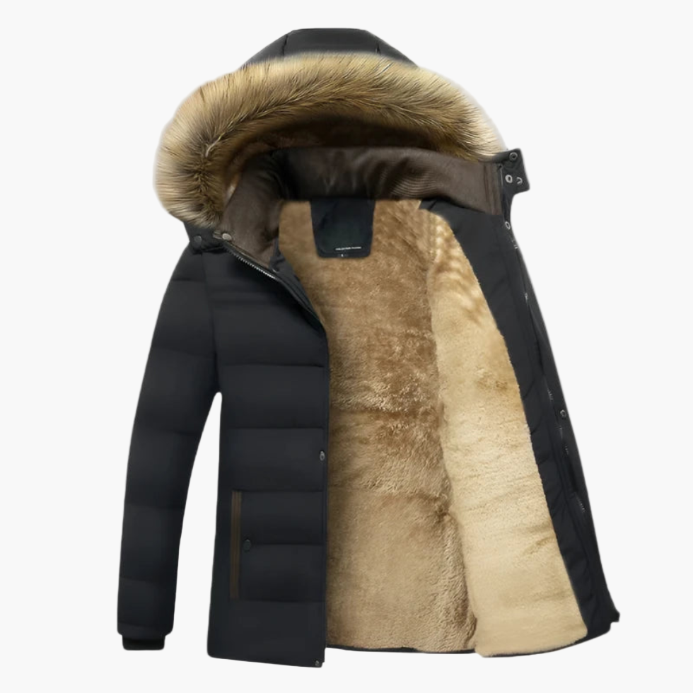 Herren Winterjacke mit Kapuze für Herbsttage in Schwarz