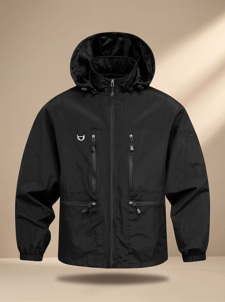 Herren Winterjacke mit verstellbarer Kapuze für Outdoor in Schwarz