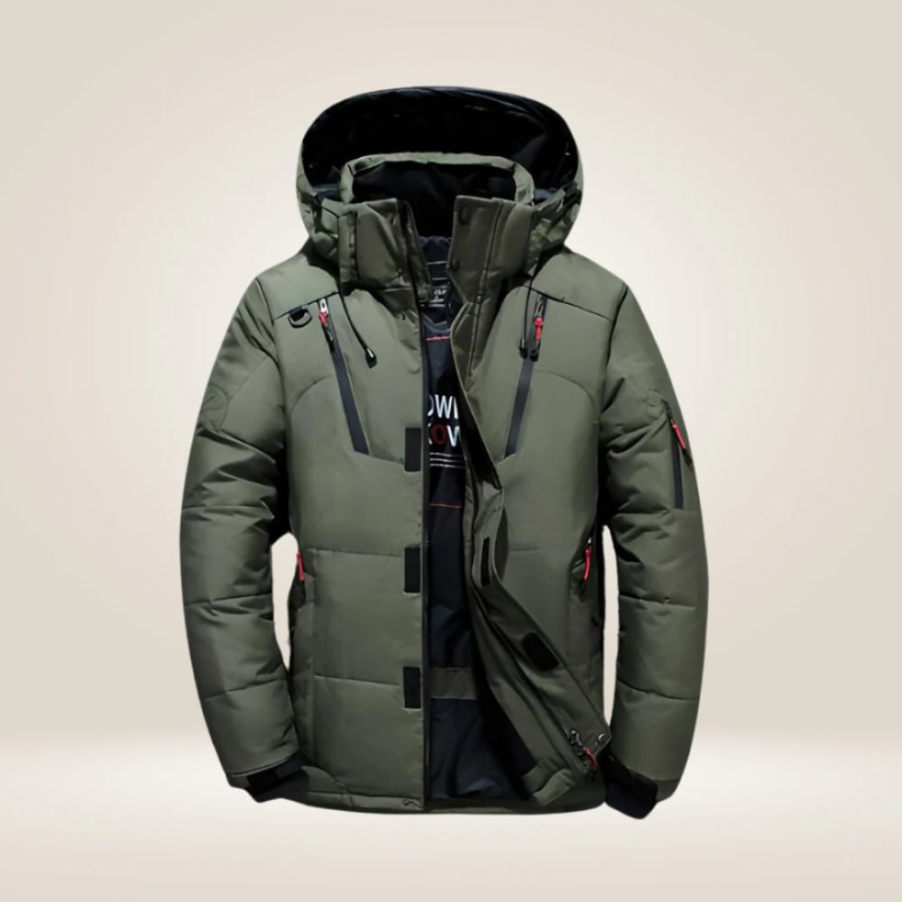 Herren Winterjacke Schwarz mit praktischen Taschen in Grün