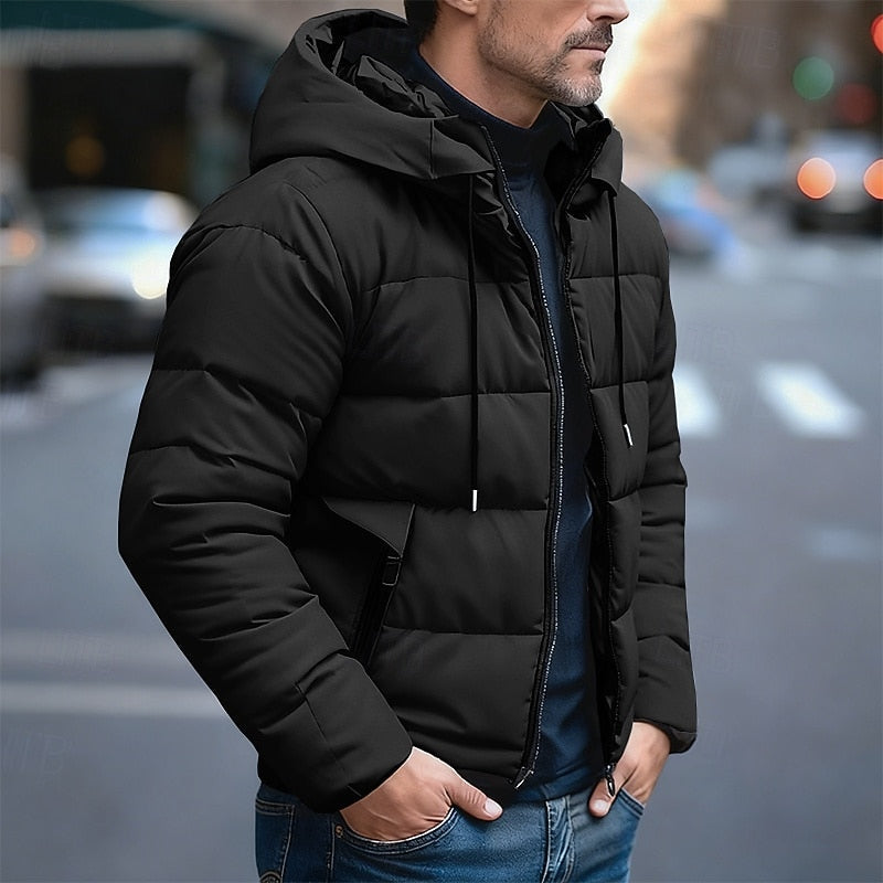 Herren Winterjacke Slim-Fit mit Kapuze in Schwarz
