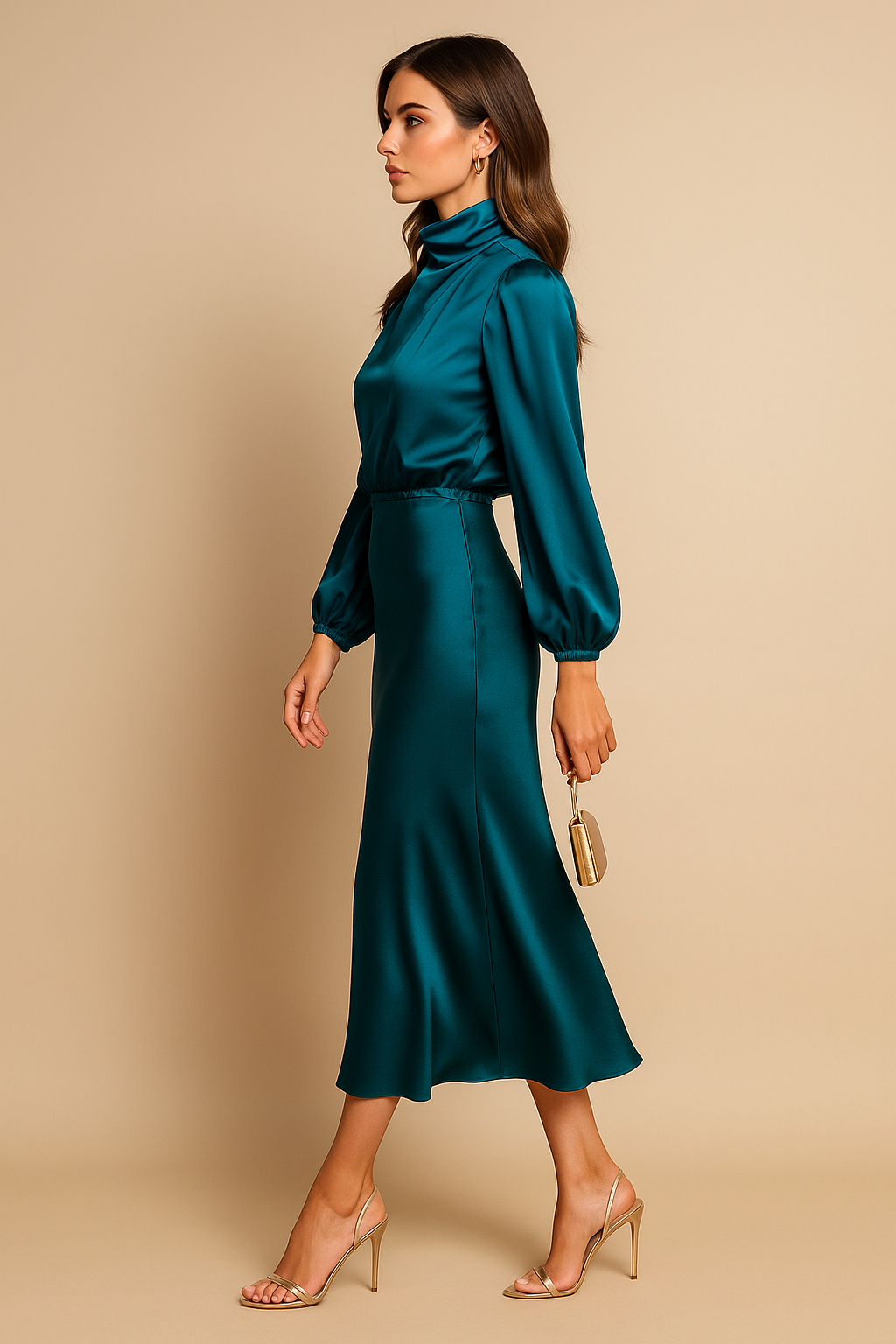High Waist Midi Dress weddingguest en Azul