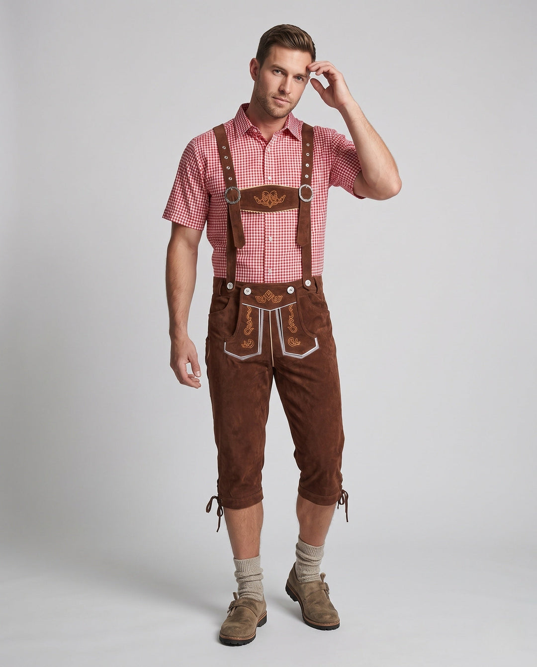 Hombre Pantalón Corto Rústico de Cuero Oktoberfest