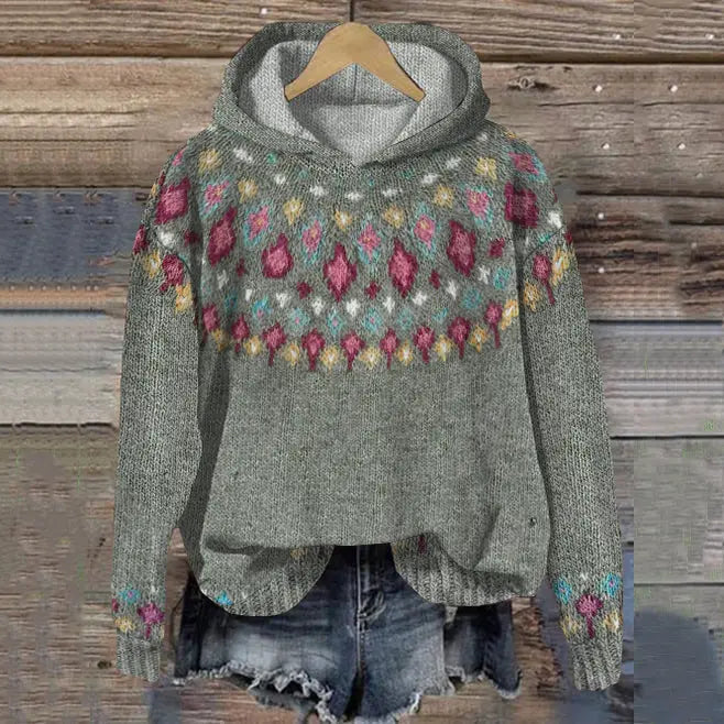 Hoodie Manga Larga Estilo Nórdico para Mujer en Gris