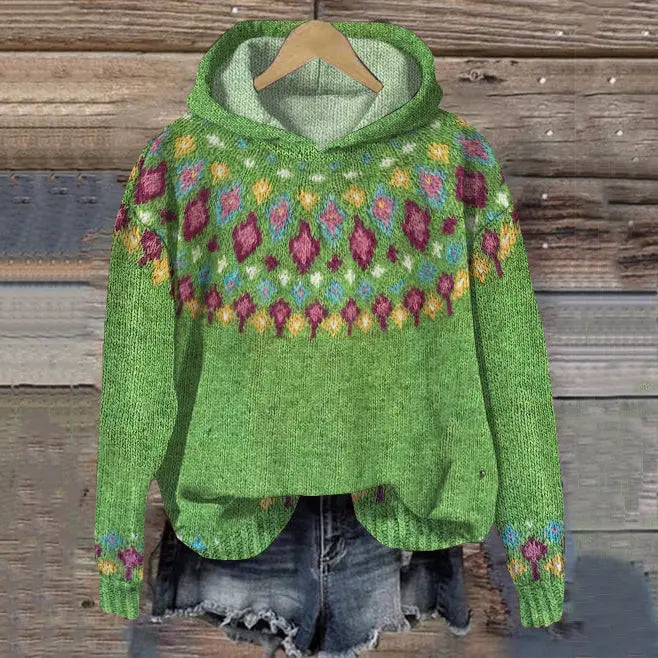 Hoodie Manga Larga Estilo Nórdico para Mujer en Verde