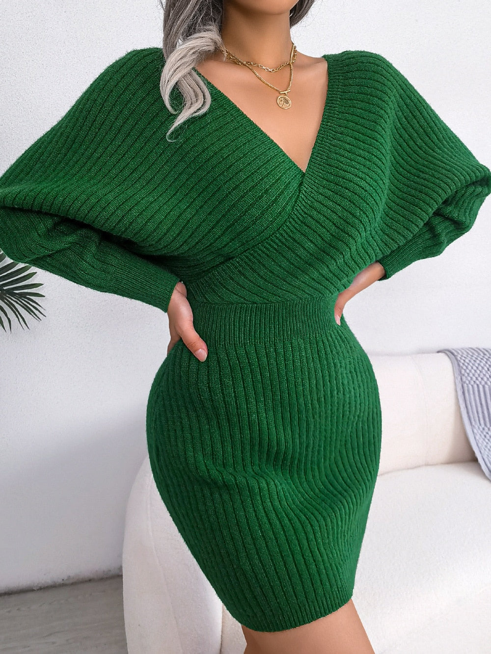 I Langer Pullover für Frauen Fall en Verde