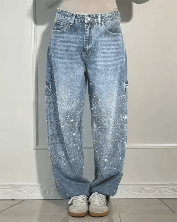 Jeans acampanados para mujer con brillo en Azul claro