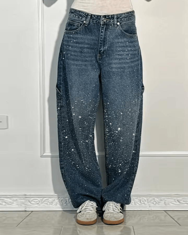 Jeans acampanados para mujer con brillo en Azul oscuro