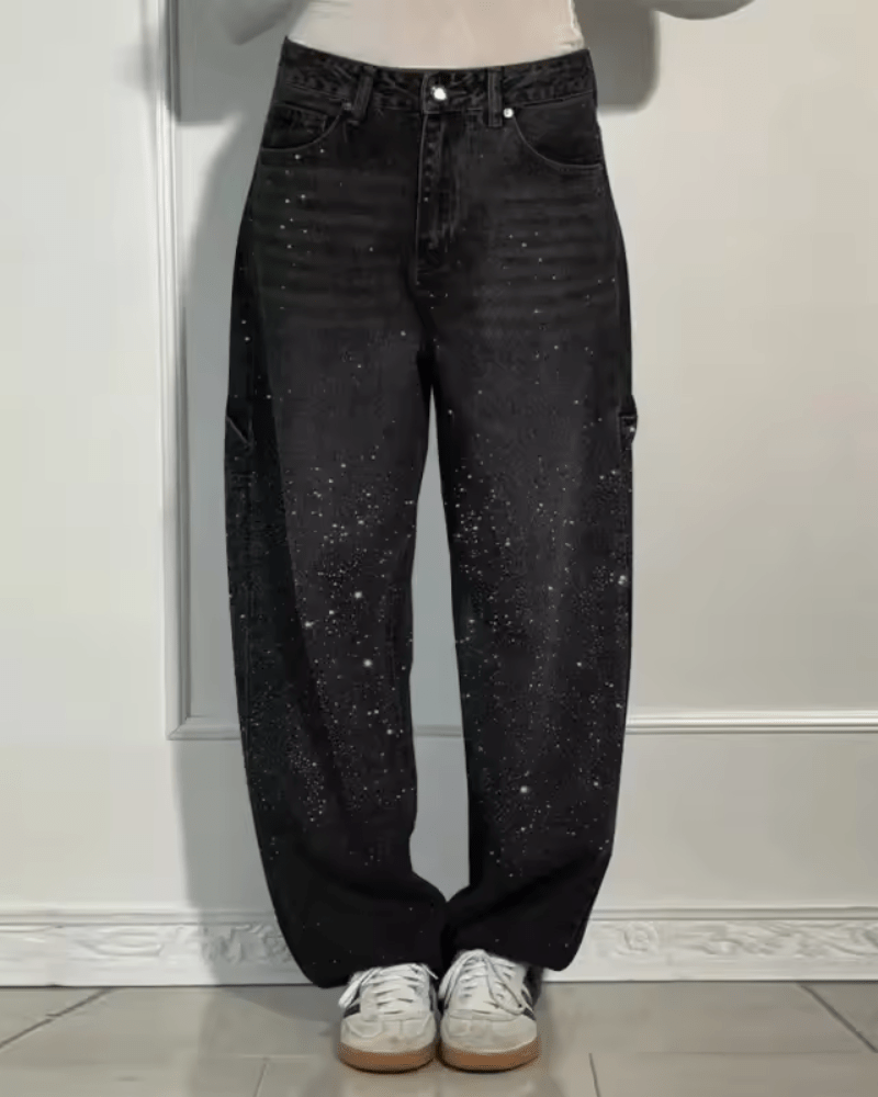 Jeans acampanados para mujer con brillo en Negro