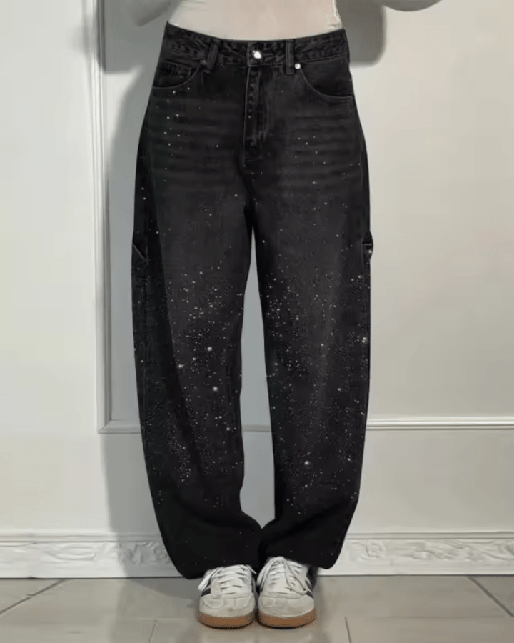 Jeans acampanados para mujer con brillo en Negro