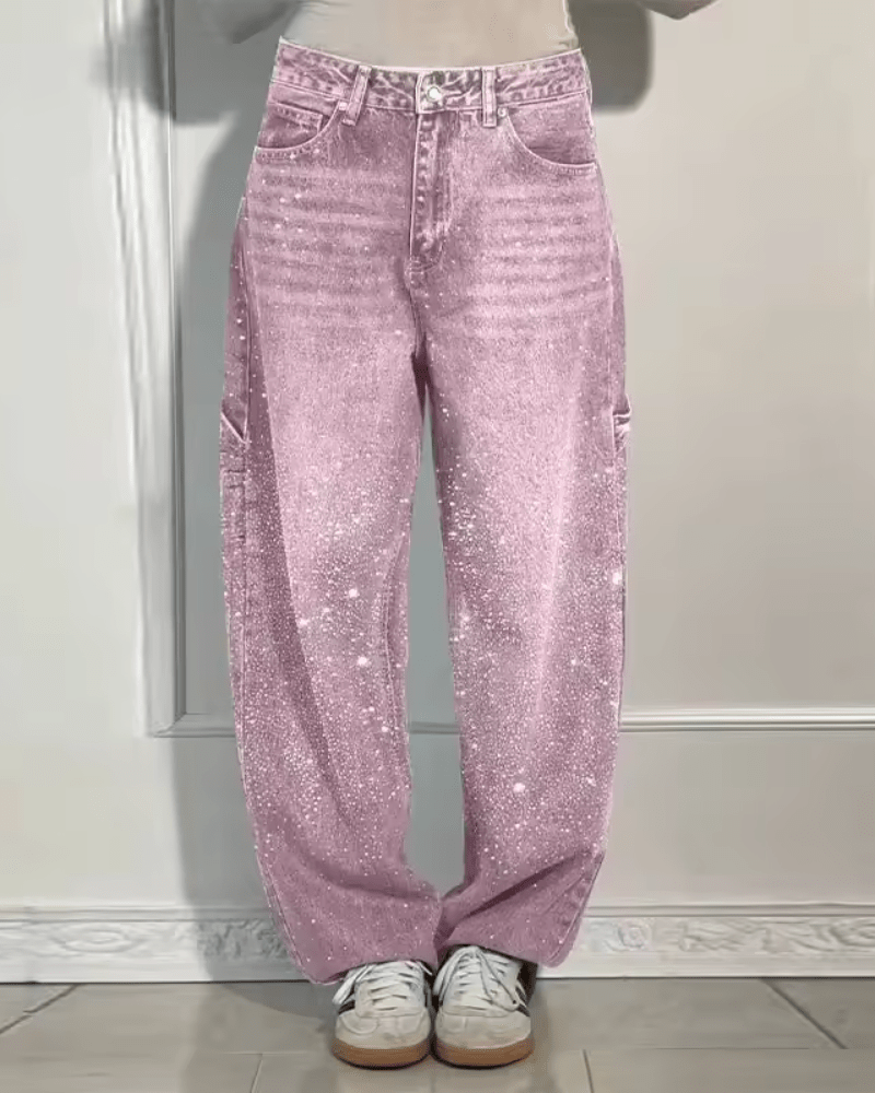 Jeans acampanados para mujer con brillo en Rosa