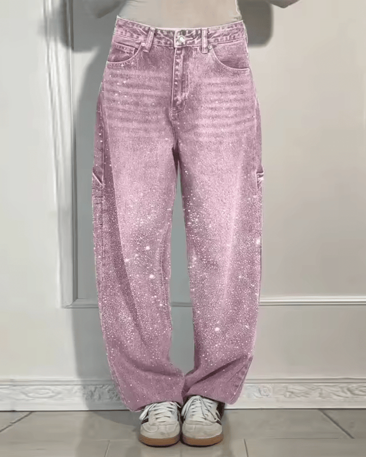 Jeans acampanados para mujer con brillo en Rosa