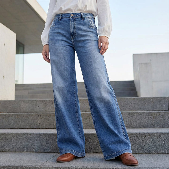 Jeans Ancho Mujer de Cintura Alta en Azul