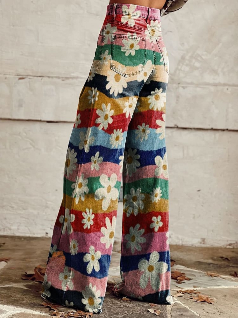 Jeans Ancho Mujer Estampado Vintage en Multicolor