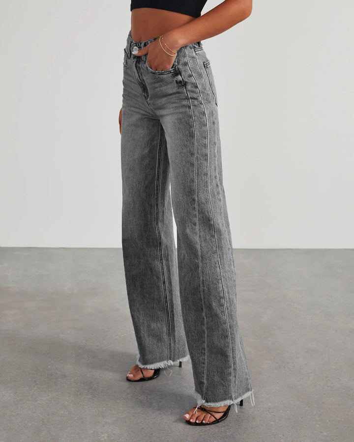 Jeans Anchos de Talle Alto para Mujer en Gris