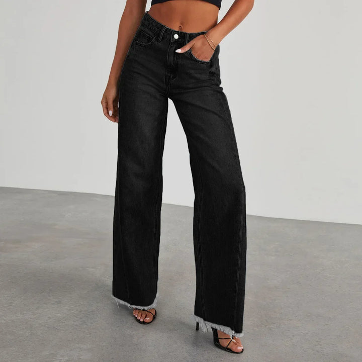 Jeans Anchos de Talle Alto para Mujer en Negro