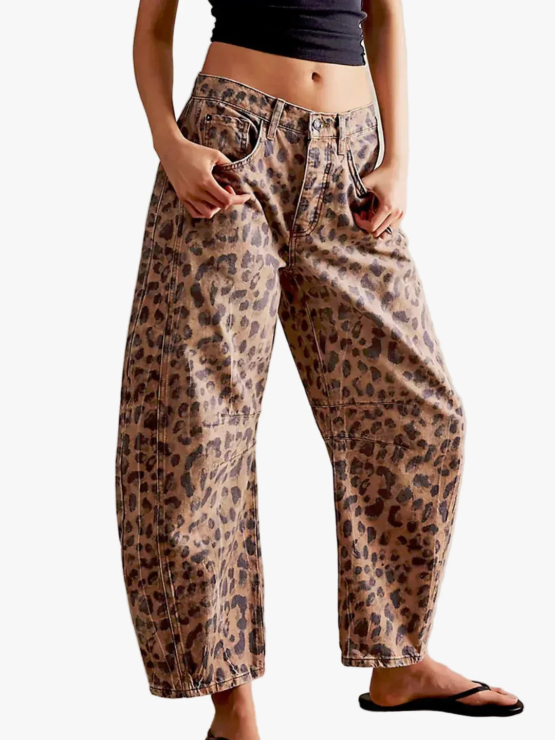 Jeans anchos para mujer con estampado animal