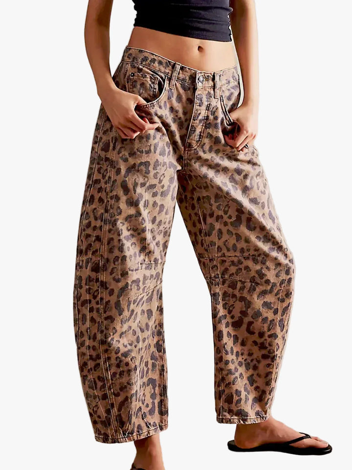 Jeans anchos para mujer con estampado animal
