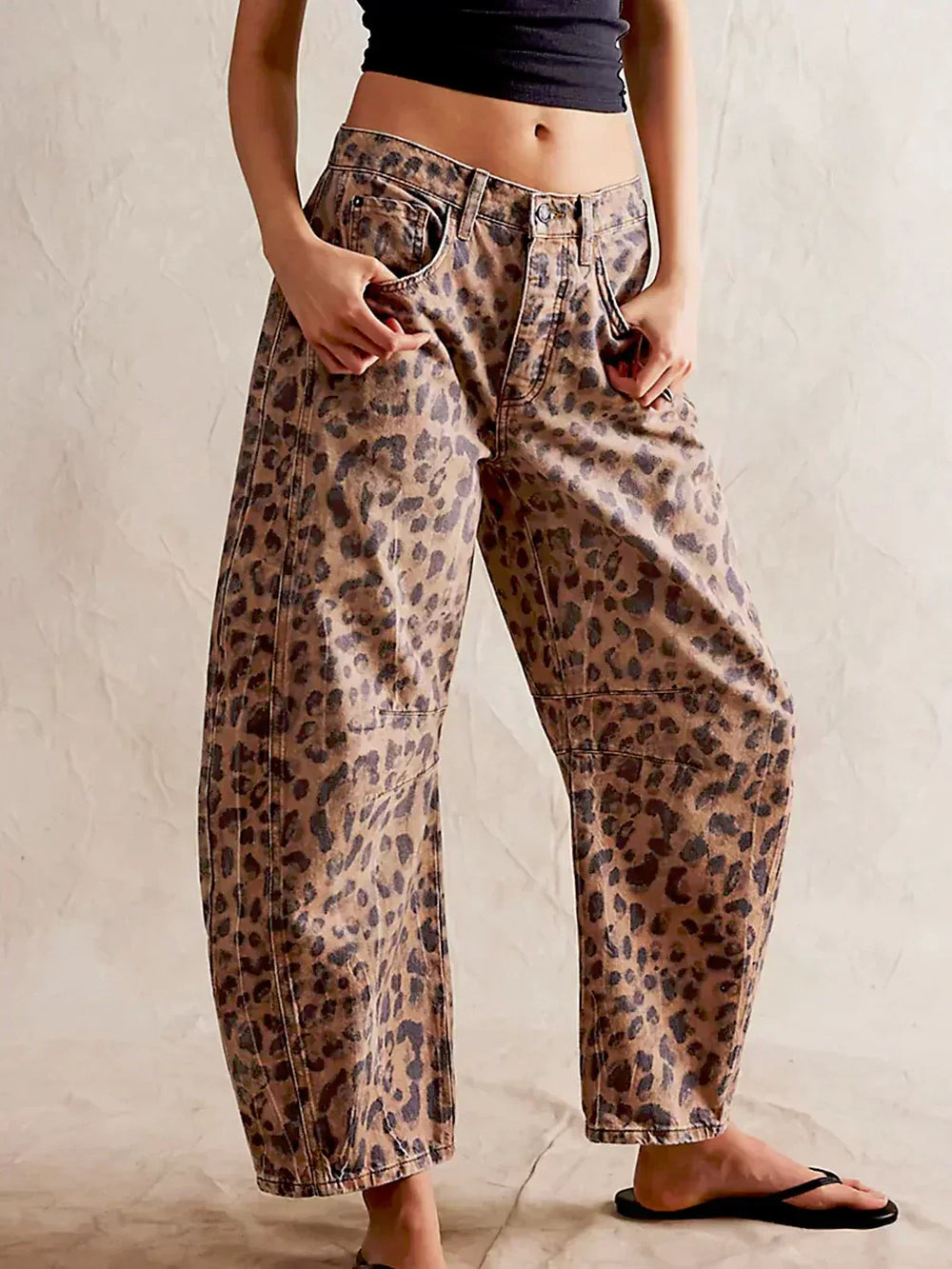 Jeans anchos para mujer con estampado animal en Leopard