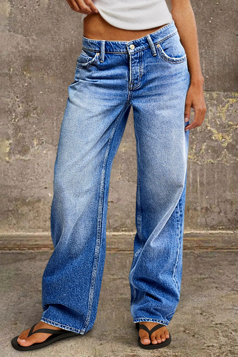 Jeans clásicos rectos mujer cintura media en Azul