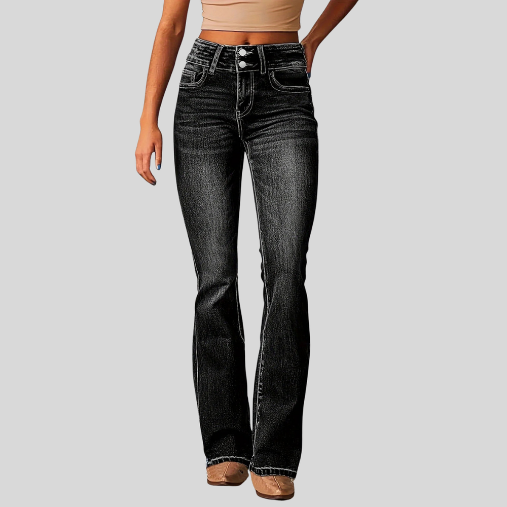 Jeans de Cintura Alta Acampanados para Mujer en Negro