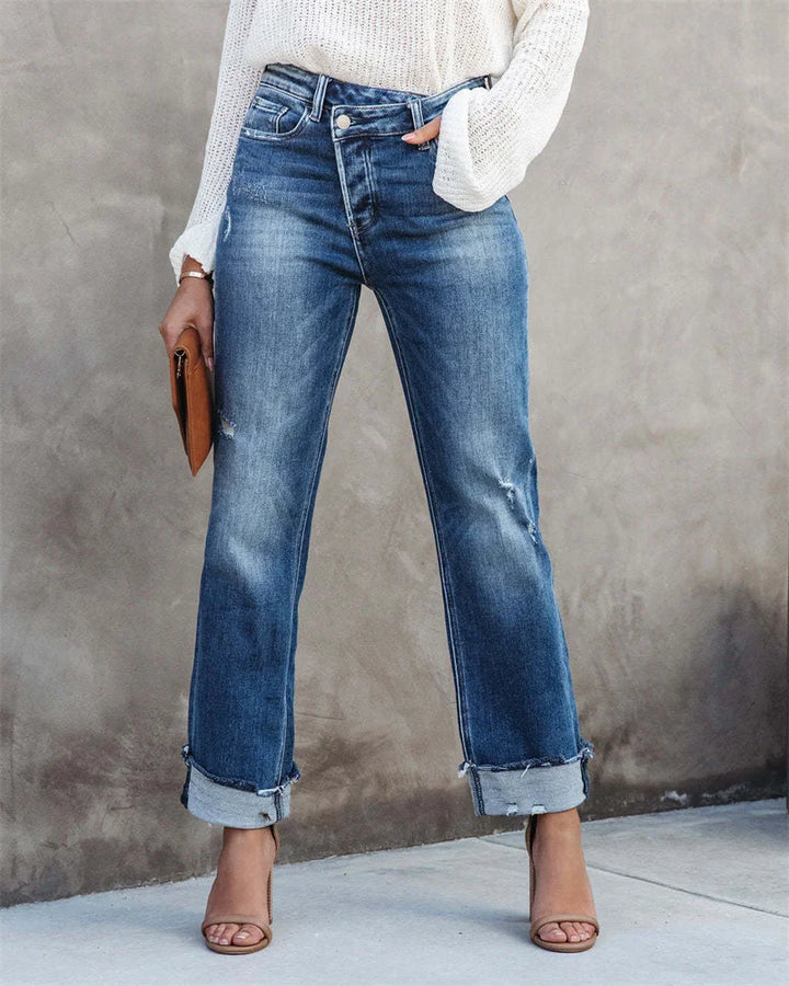 Jeans de Talle Alto Corte Recto en Azul