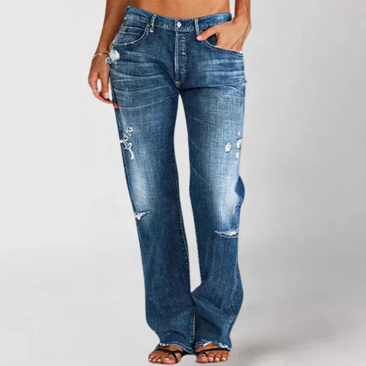 Jeans Elásticos de Cadera para Mujer en Azul oscuro
