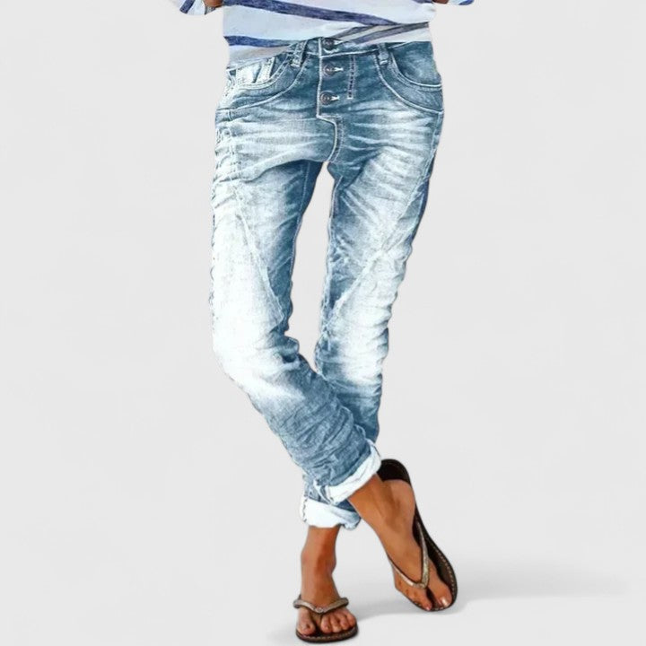 Jeans Mujer Ajustados Desgastados Elásticos en Azul claro