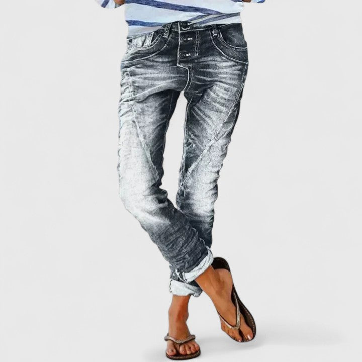 Jeans Mujer Ajustados Desgastados Elásticos en Gris