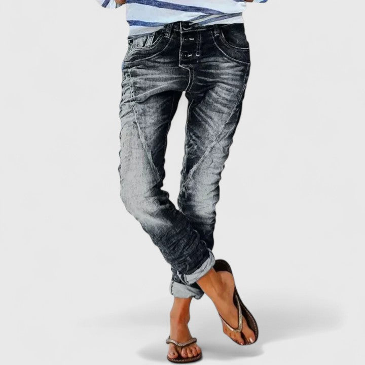 Jeans Mujer Ajustados Desgastados Elásticos en Negro