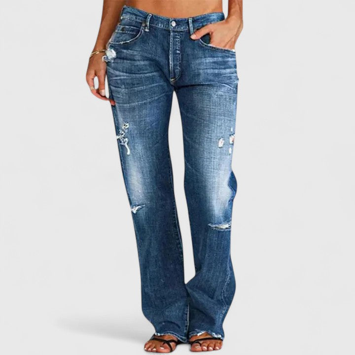 Jeans Mujer Holgados Estilo Vintage Lavado en Azul oscuro
