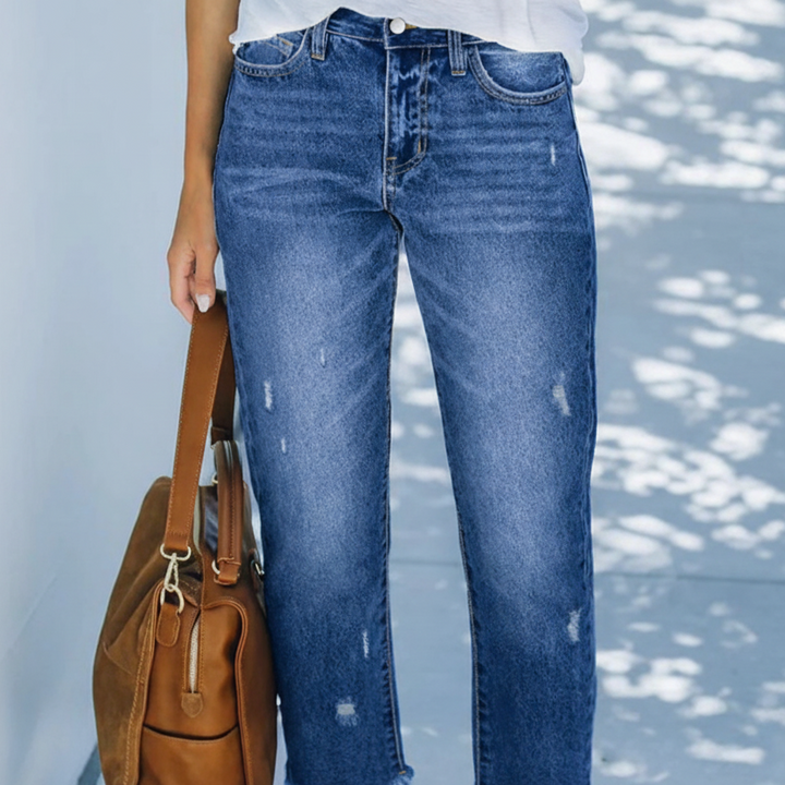 Jeans Rectos Cortos Retro para Mujer en Azul oscuro