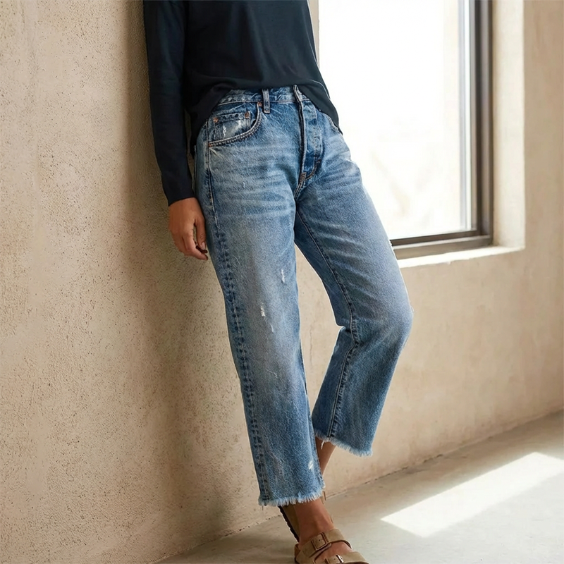 Jeans Retro Cortos Rectos para Mujer (3)