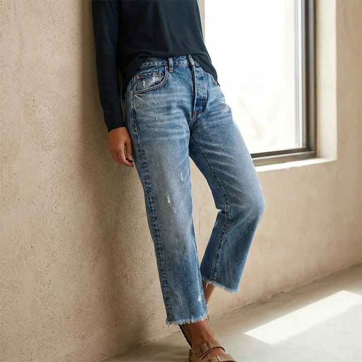 Jeans Retro Cortos Rectos para Mujer (3)