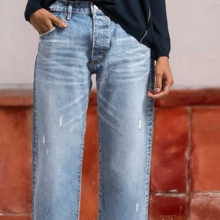 Jeans Retro Cortos Rectos para Mujer en Azul claro