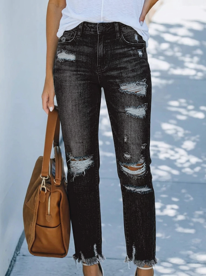 Jeans Retro Cortos Rectos para Mujer en Gris