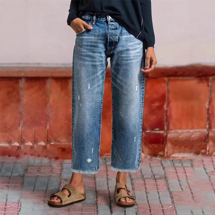 Jeans Retro Cortos Rectos para Mujer en Klassisches Blau