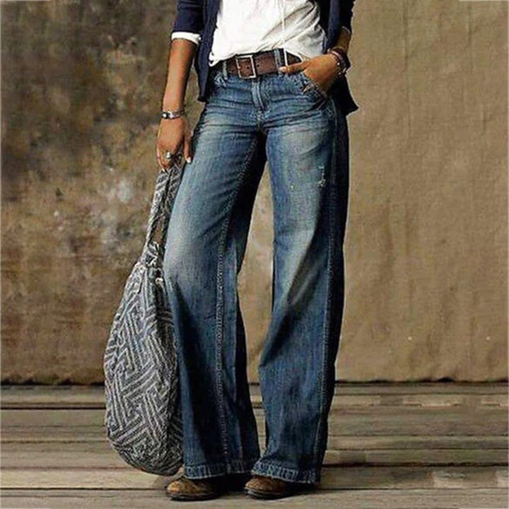 Jeans Vintage Mujer Pierna Ancha Clásicos en Azul