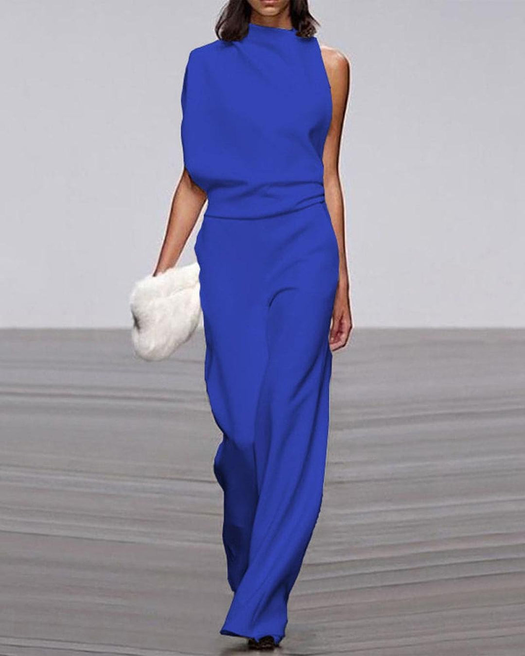 Jumpsuit Mujer Asimétrico con Pierna Ancha en Azul