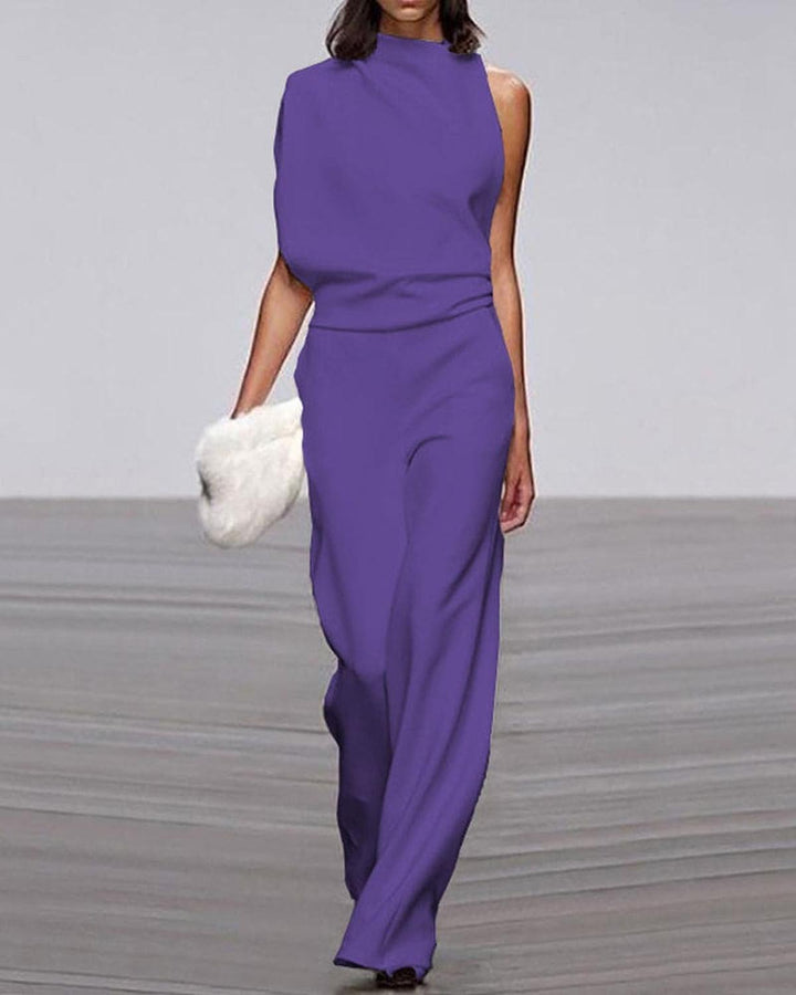 Jumpsuit Mujer Asimétrico con Pierna Ancha en Morado