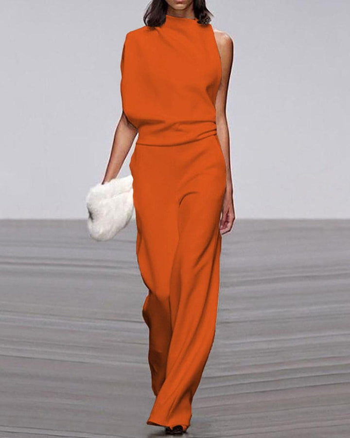 Jumpsuit Mujer Asimétrico con Pierna Ancha en Naranja