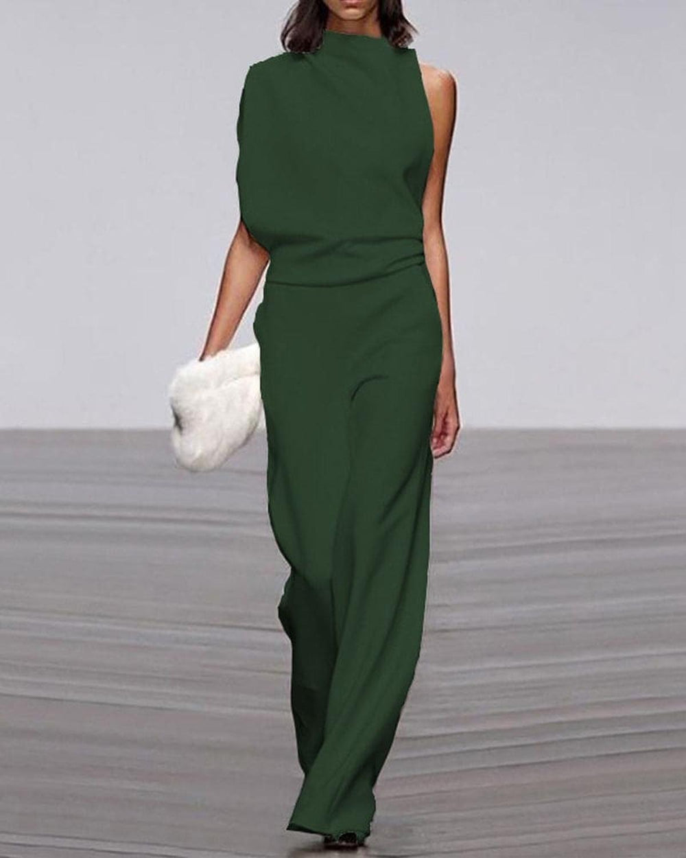 Jumpsuit Mujer Asimétrico con Pierna Ancha en Verde