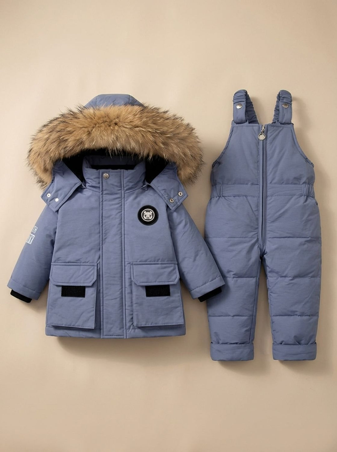 Kinder Schneeanzug Wintermantel mit Kunstfellfutter in Blau