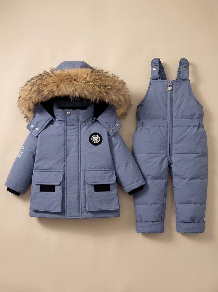 Kinder Schneeanzug Wintermantel mit Kunstfellfutter in Blau