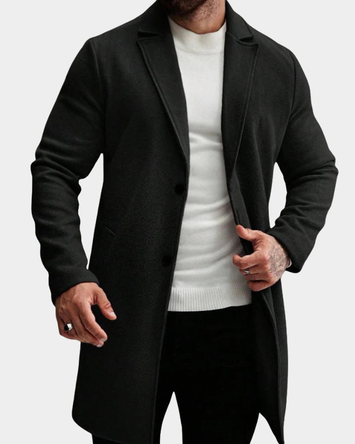 Klassisch-taillierte Winterjacke für Herren aus Wolle in Schwarz