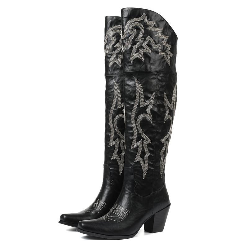 Klassische Damen Winterschuhe im Cowboy-Stil für Herbst in Schwarz