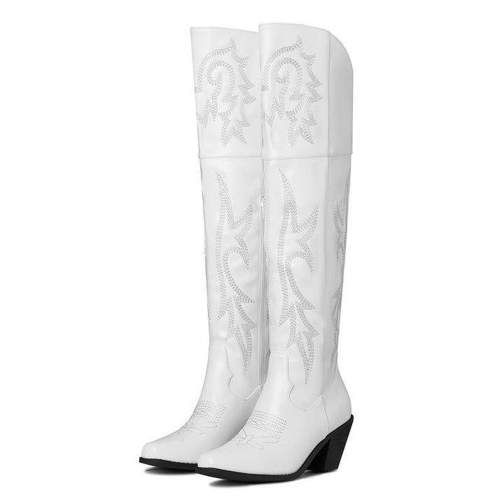 Klassische Damen Winterschuhe im Cowboy-Stil für Herbst in Weiß