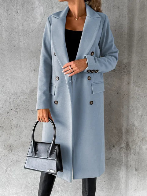 Klassischer Damen Wintermantel mit Doppelreiher in Blau
