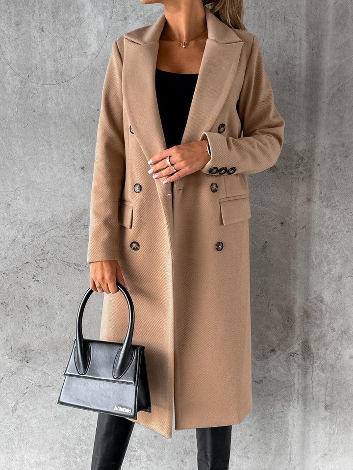 Klassischer Damen Wintermantel mit Doppelreiher in Khaki